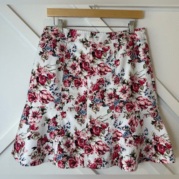 White House Black Market Pink Floral Size Zip Flared Skirt Size 10 - Picture 5 of 9